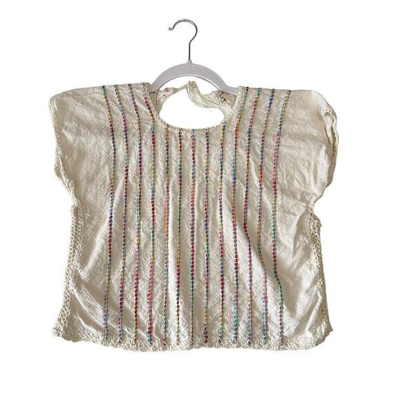 Crochet Woven Crop Top Women's S Cream Multi Boho Festival Lightweight - Picture 1 of 5